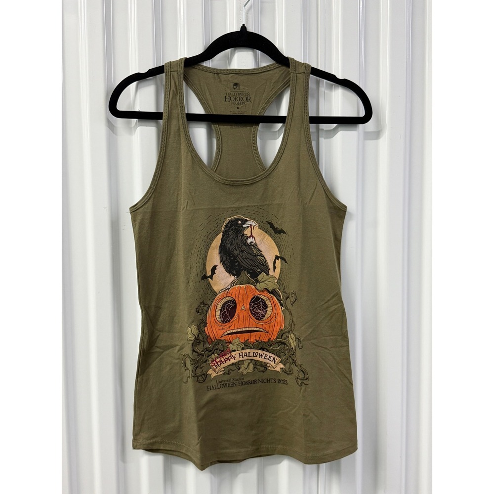 Universal Studios Tank Top Womens M Green Excellent HHN 2023 Raven Pumpkin